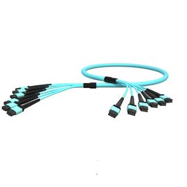 kupować OEM ODM OM3 12-rdzeniowy kabel światłowodowy PVC MPO do MPO Męski Aqua Fan Out online manufacture
