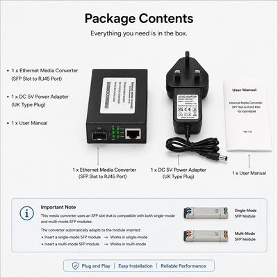 kupować Gigabitowy konwerter mediów SFP dla 10/100/1000Base-T na 1000Base-SX z odległością transmisji 550m na światłowodzie wielomodowym (MMF) OM2/OM3 online manufacture